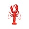 Detailed flat vector icon of fresh bright red lobster. Marine creature with big claws. Seafood theme