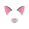 Detailed flat vector icon of pink cat s ears and nose. Mask of domestic animal. Element of carnival costume. Design for