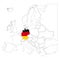 Detailed Germany silhouette with national flag on contour europe map on white