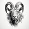 Detailed Goat Portrait Tattoo Drawing On White Background