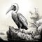 Detailed Gothic Illustration Of A Pelican On A Rock