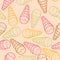 Detailed graphic ice cream cone seamless pattern. Colorful outlines. Light background.