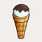 Detailed graphic vanilla ice cream cone isolated on light background. Brown outlines.