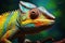 Detailed Green chameleon closeup digital. Generate Ai
