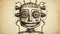 Detailed Grotesque Caricature: Funny Robot Face On Grunge Background