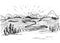 Detailed hand drawn ink black and white illustration of grapevine, vineyard field. sketch. Vector. Elements in graphic