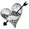 Detailed heart pierced an arrow in zentangle style