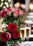 Detailed hearts champagne roses: VDay perfection.