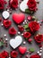 Detailed hearts wine roses women men Valentines