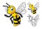 Detailed Honey Bee Cartoon Character with Flat Design and Line Art Black and White Version