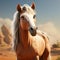 Detailed Horse Character In Cartoon Realism Style On Desert Background