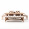 Detailed Hyperrealism Wooden Dining Table And Bench With Upholstered End Chairs