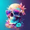 A detailed illustration a Dead Skull wearing trendy sunglasses. Generate Ai