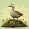 Detailed Illustration Of A Duck On An Island With Nostalgic Nature