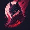 detailed illustration face evil ninja wolf,magic, t-shirt design, red color , dark magic splash, dark, ghotic, t-shirt design, in