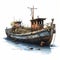 Detailed Illustration Of A Rusting Fishing Boat In Post-apocalyptic Setting