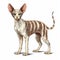 Detailed Illustration Of A Skeleton Calico Sphynx Cat With Blue Eyes