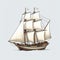 Detailed Illustration Of A White Sailing Ship In Clip Art Style