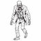 Detailed Illustration Of Zombie In White Suit - Halloween Line Art