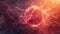 A detailed image of an egg cell being released from the ovary surrounded by a network of vessels and follicle cells. The