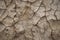 A detailed image showcasing the close-up view of a cracked surface of dirt, A weathered and cracked texture of dry soil, AI