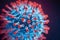 A detailed image of a virus particle, possibly coronavirus, with its spiked surface and defined circular shape