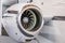 Detailed insigh tturbine blades of an aircraft jet engine, business jet engine close up high detailed view