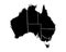 Detailed isolated map of Australia black and white.