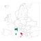 Detailed Italy silhouette with national flag on contour europe map on white