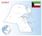 Detailed Kuwait administrative map with country flag and location on a blue globe