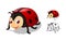 Detailed Ladybug Cartoon Character with Flat Design and Line Art Black and White Version