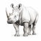 Detailed Line Drawing Of White Rhino With Caricature-like Illustration Style