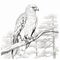Detailed Line Drawing Of A Winter Hawk For Coloring