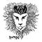 Detailed Lion in style engraving and symbol word Lion in Hebrew. Hand decorative font.