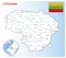 Detailed Lithuania administrative map with country flag and location on a blue globe.