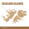 Detailed map of Falkland Islands cut out of craft paper