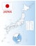 Detailed map of Japan administrative divisions with country flag and location on the globe.