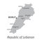 Detailed map of Lebanon with cities. Vector illustration