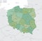 Detailed map of Poland with administrative divisions into 16 provinces voivodeships and counties powiats, major cities of the