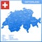 The detailed map of the Switzerland with regions or states and cities, capitals, national flag