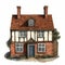 Detailed Miniature Illustration Of A Traditional British Country House