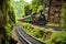 detailed miniature railroad track with model steam train