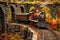 detailed miniature railroad track with model steam train