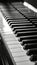 Detailed monochrome close up of black and white piano keyboard for intricate examination