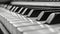 Detailed monochrome close up of black and white piano keyboard in intricate view