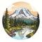 Detailed Mount Rainier Sticker - Realistic Illustration On White Background