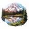 Detailed Mount Rainier Sticker With Wilderness Illustration
