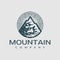 Detailed mountain peak circle logo design vector. Luxury mountain adventure logo