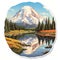 Detailed Mt. Rainier Sticker: Realistic Painting On White Background