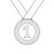 Detailed outline front view icon of first place golden medal hanging from a ribbon